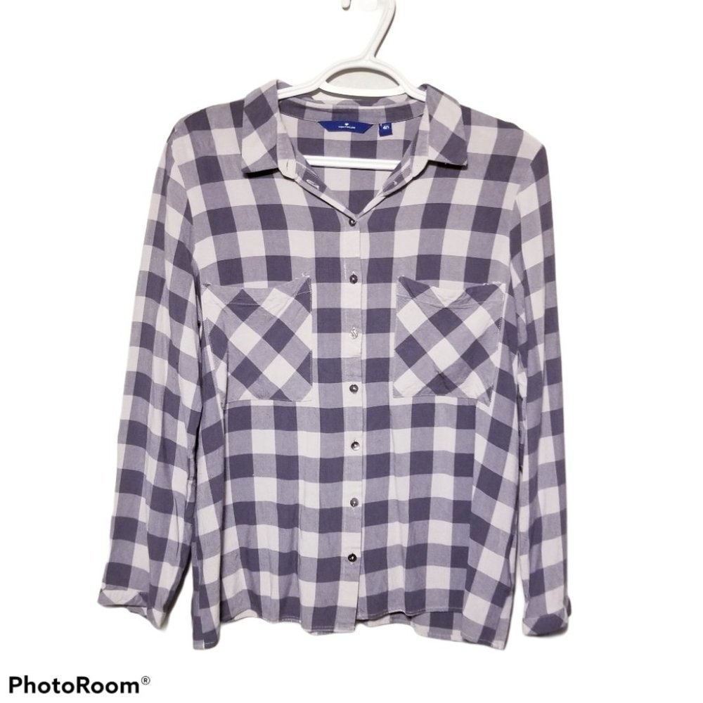 Tom Tailor Grey White Check Plaid Button-up Shirt